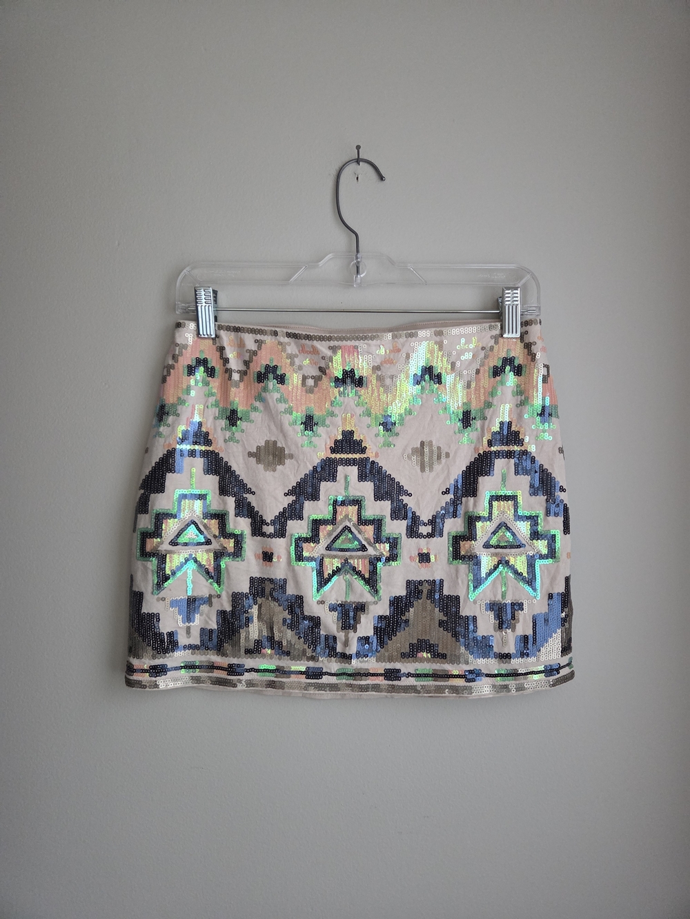 Sequin Aztec Tribal Stretch Mini Skirt Swimwear Coverup XS EUC